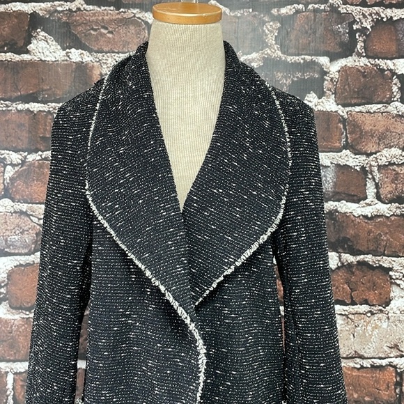 Max Studio Jacket Women's L Large Black Knit Fringe Open Front - Picture 7 of 13